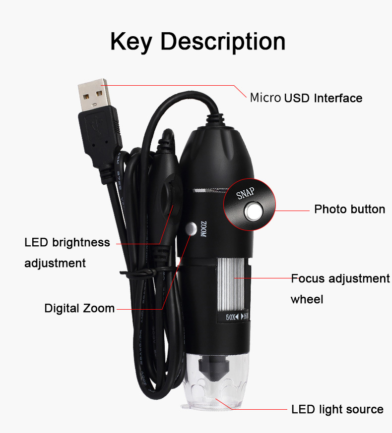 USB Digital Microscope 500X/10 - đánh giá và giá Diy Electronics Microscope